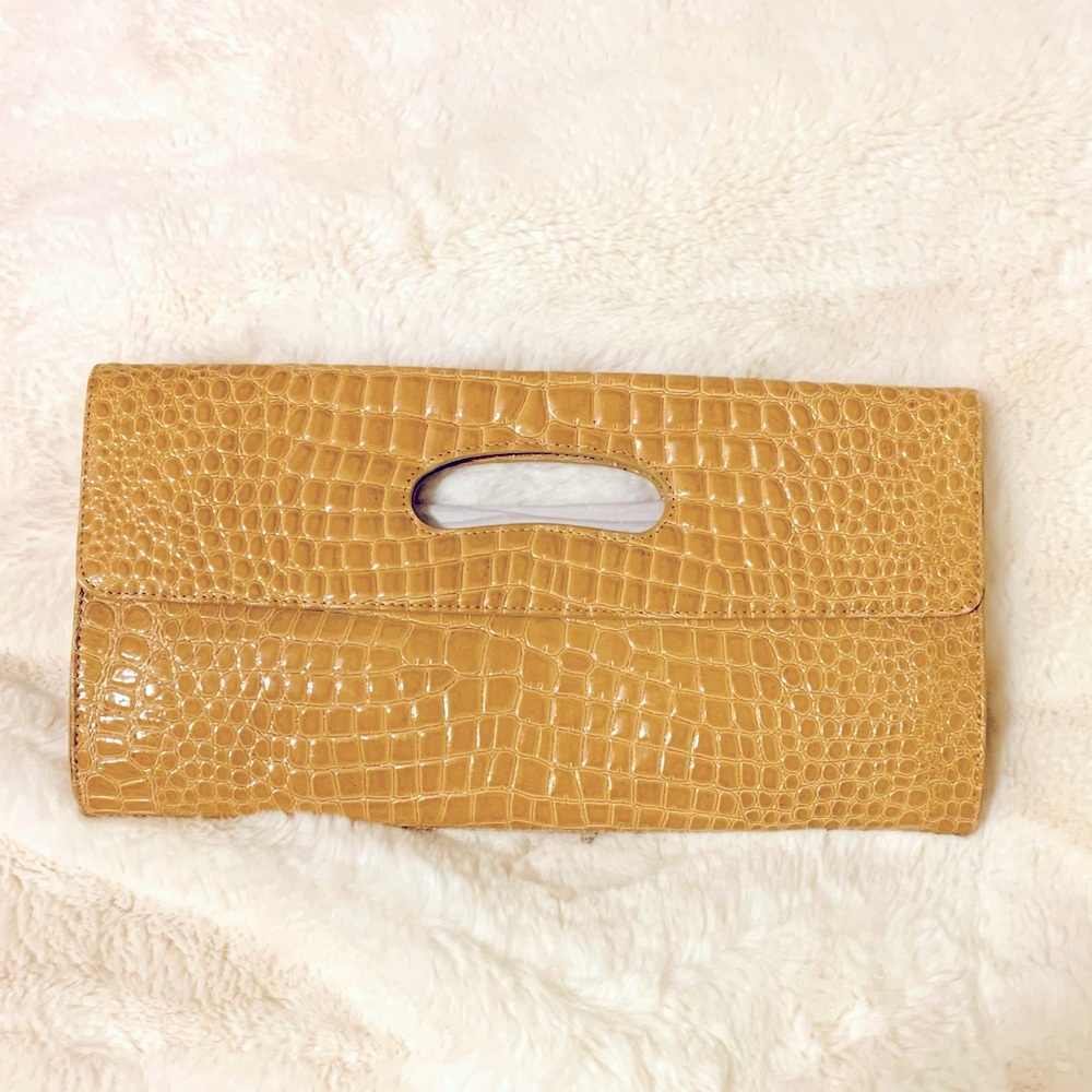 Genuine crocodile embossed leather Hobo Clutch